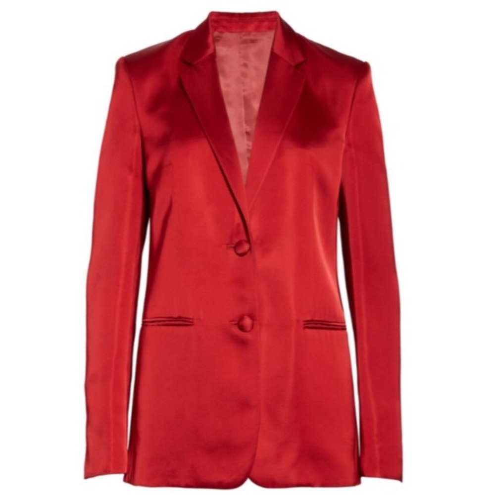 Helmut Lang Ruby Red Satin Two Button Blazer - image 2